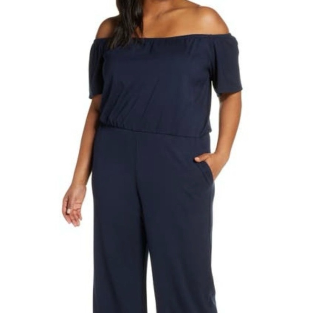 Gibson x Living in Yellow Navy Off Shoulder Jumpsuit. Size XXL. Like new.